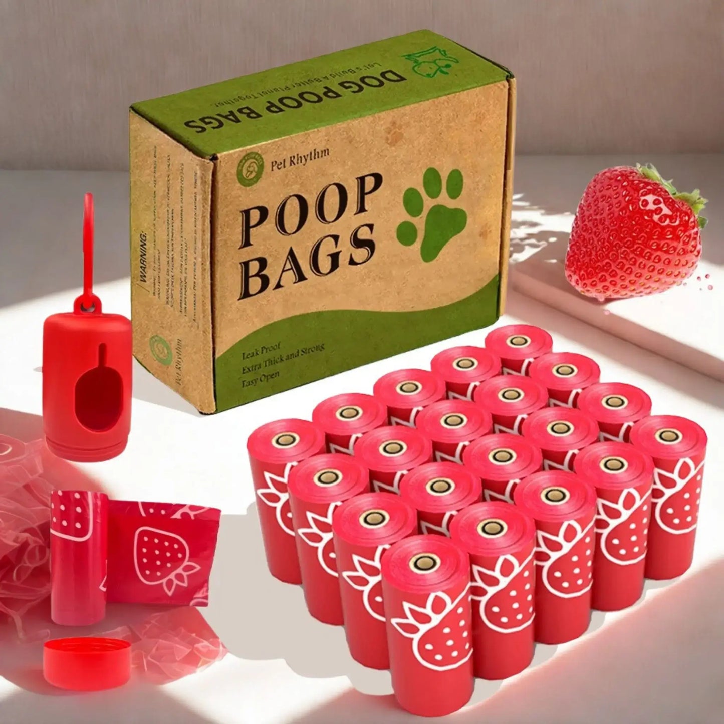 Kit de sac à déchet pour chien, un accessoire pour chien à odeur de fraise.