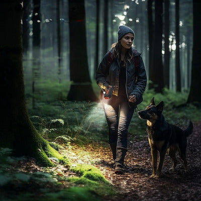 anti aboiement femme avec chien promene nuit avec chien lumiere