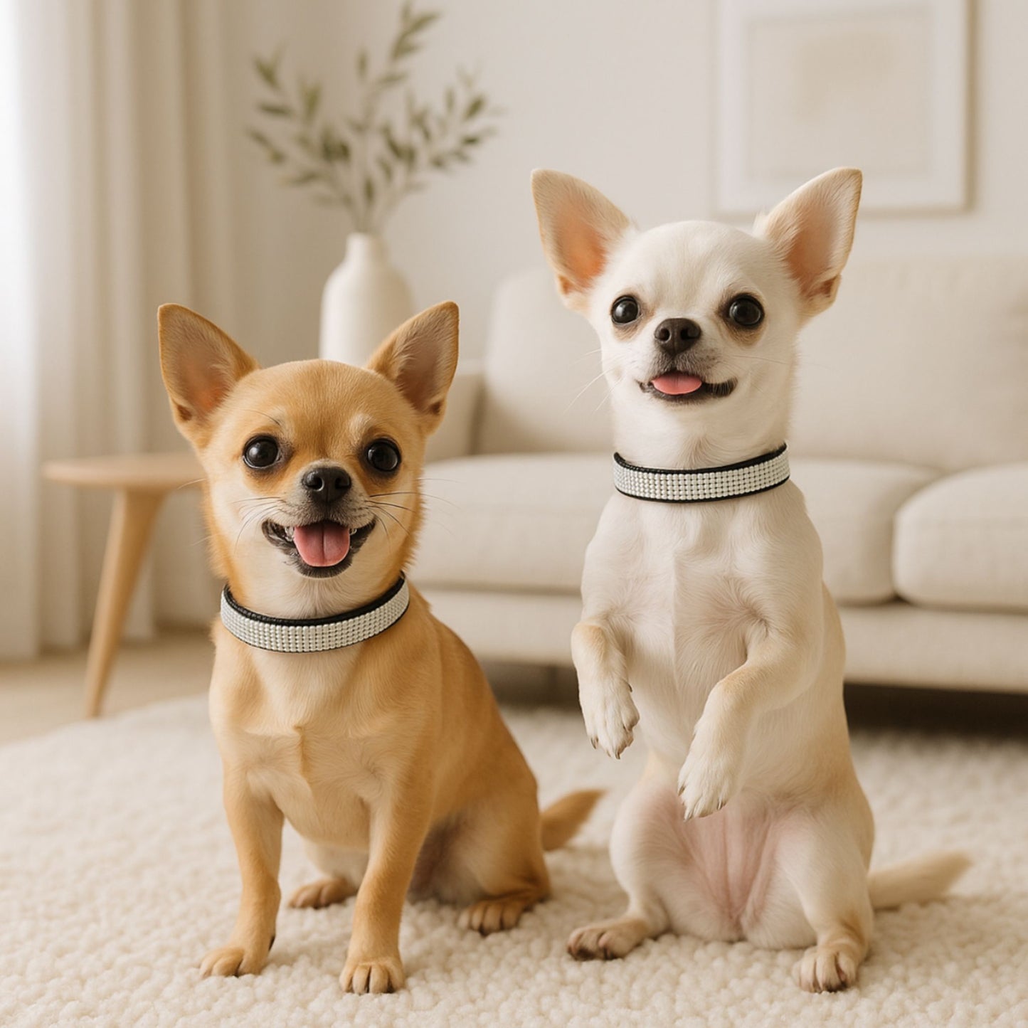 chiot collier chihuahua salon blanc collier noir strass