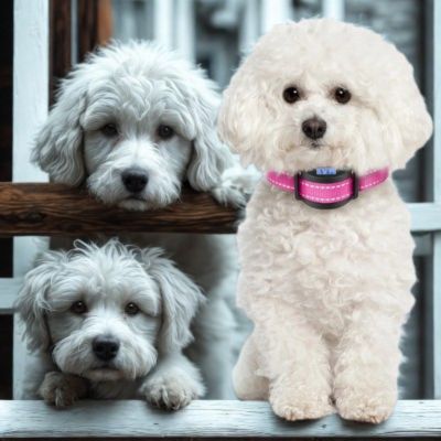 collier anti aboiement bichon maltais avec collier rose