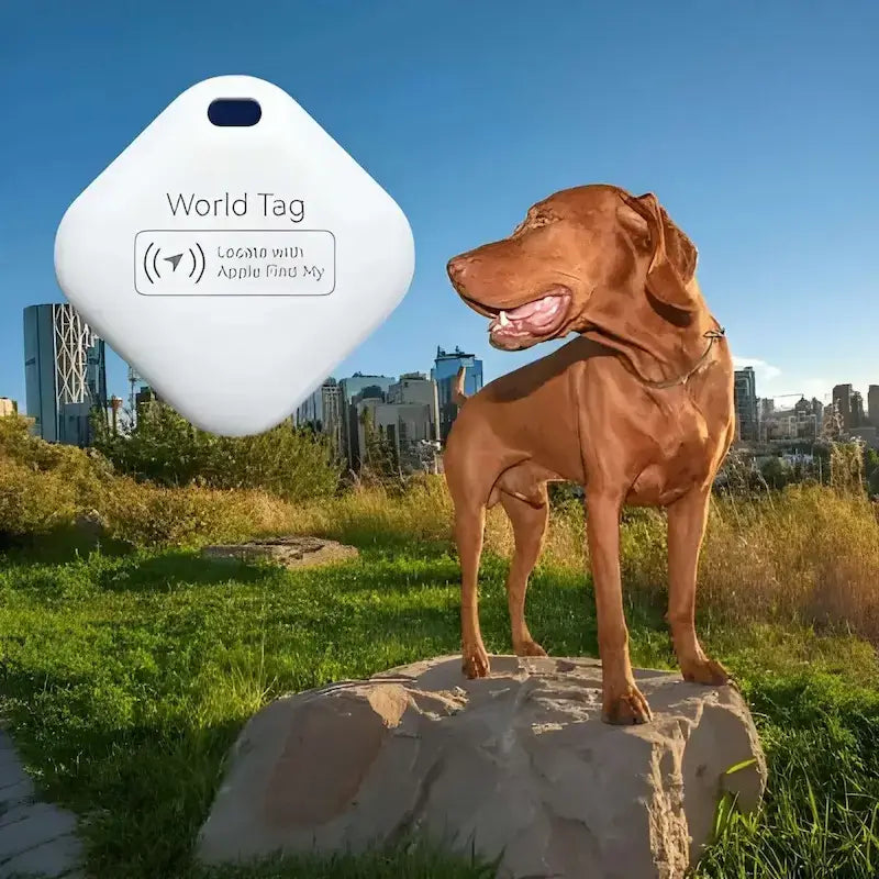 Un braque allemand debout sur un rocher avec le collier anti-fugue pour chien blanc.