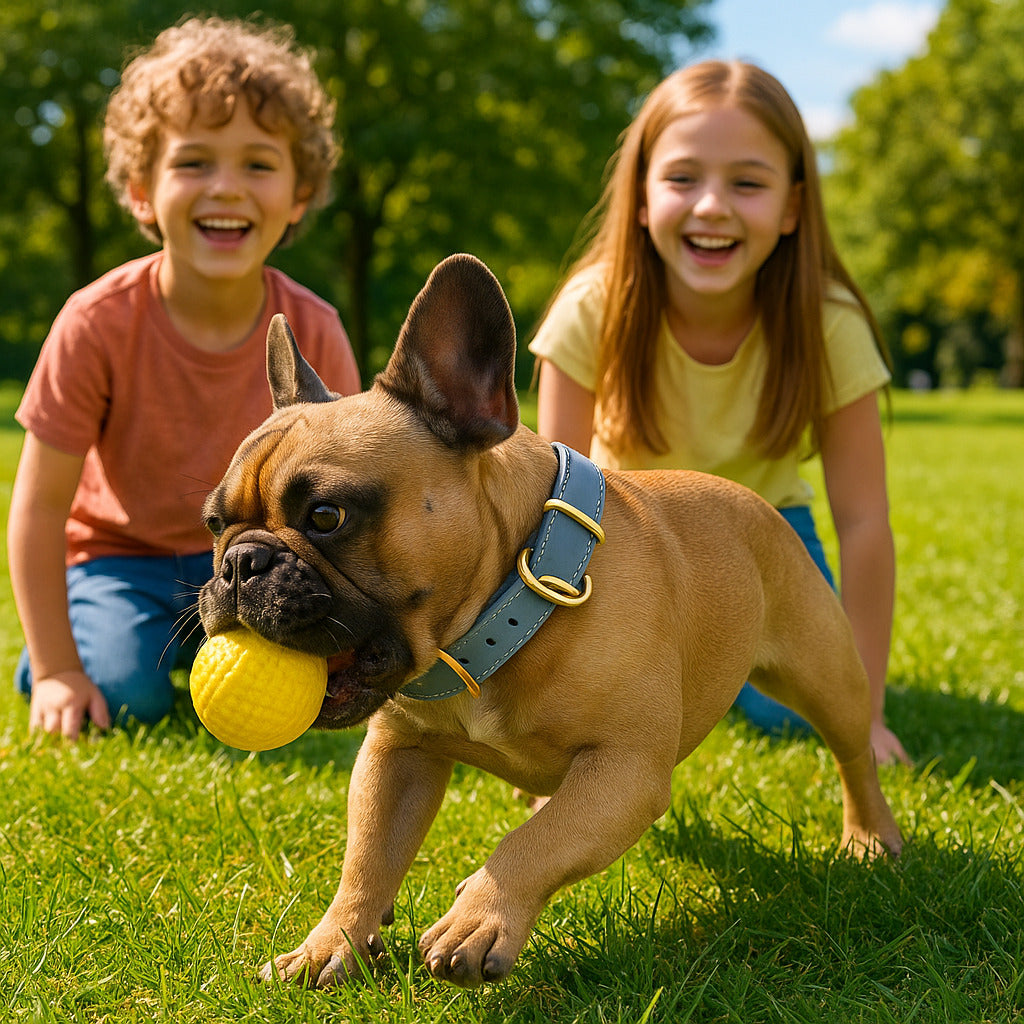 collier-chien-bouledogue-francais-enfant-joue-avec-balle-parc
