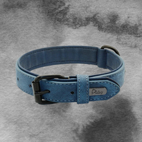 collier chien cuir pu couleur bleu