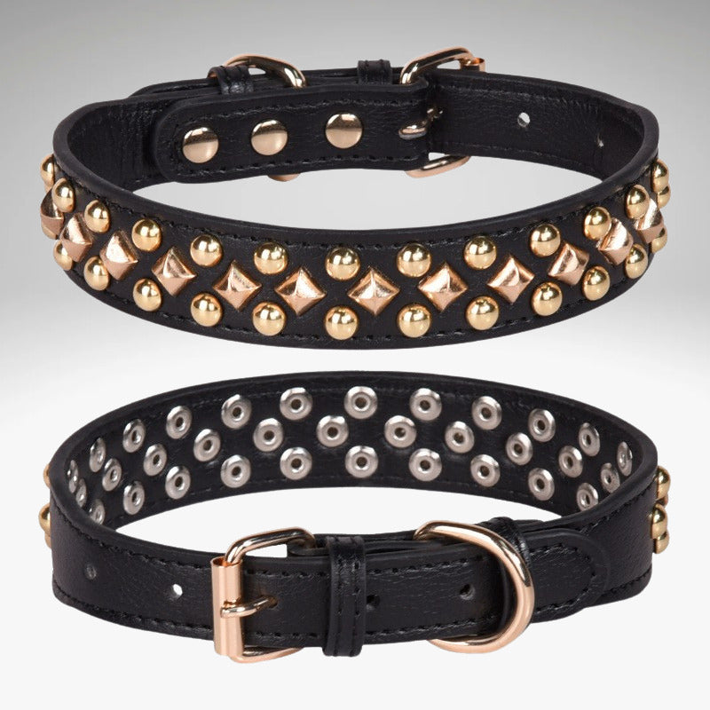 collier chien cuir rivet couleur brun fonce