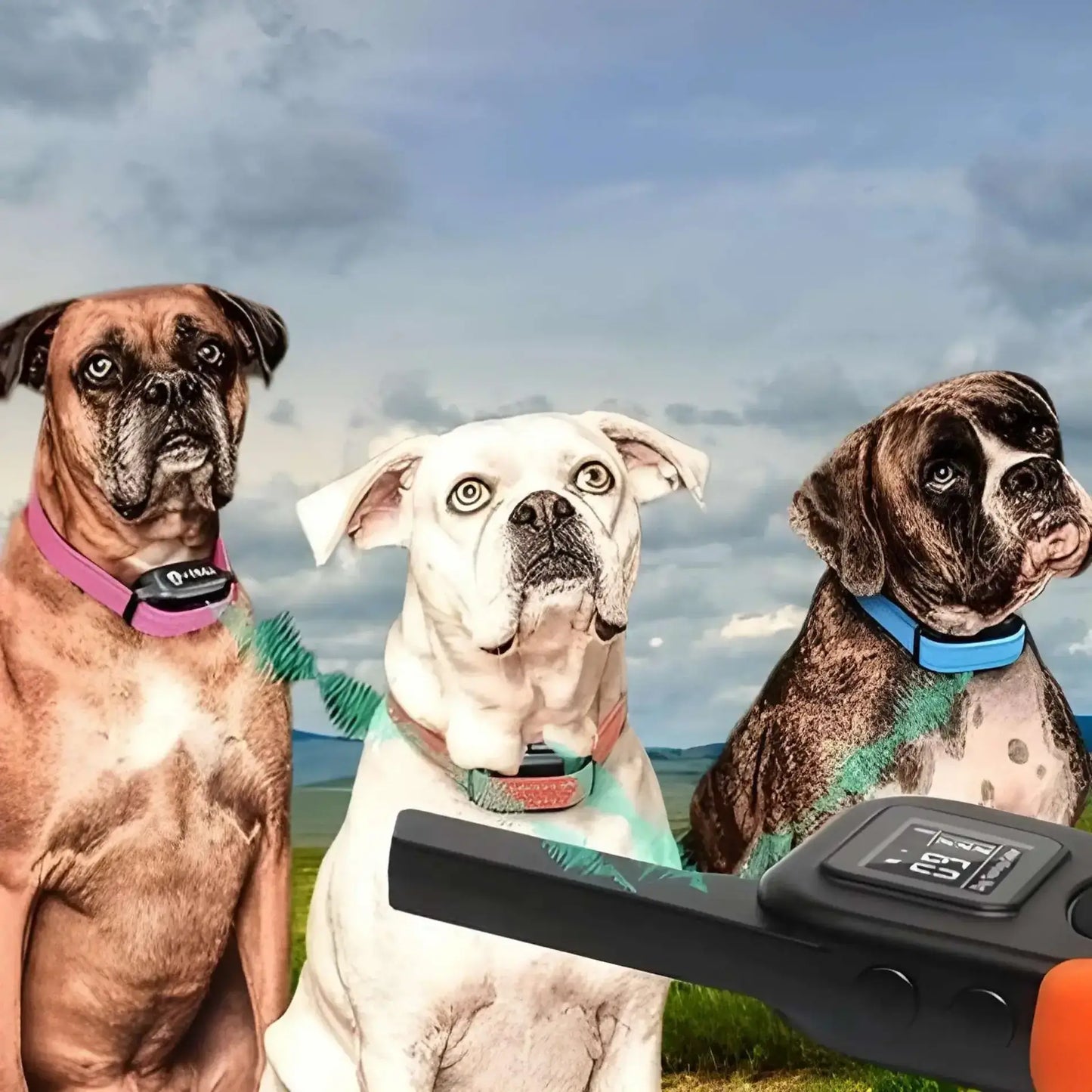Une télécommande démontrant que le collier de dressage chien peut servir pour trois chiens