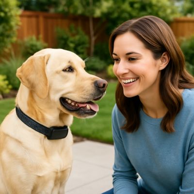 collier de dressage pour chien labrador blond maitre