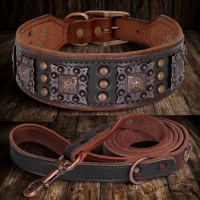 collier en cuir pour chien laisse assorti-couleur brun fonce
