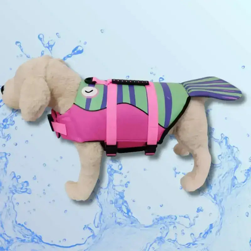 Un gilet de sauvetage pour chiens de couleur rose.