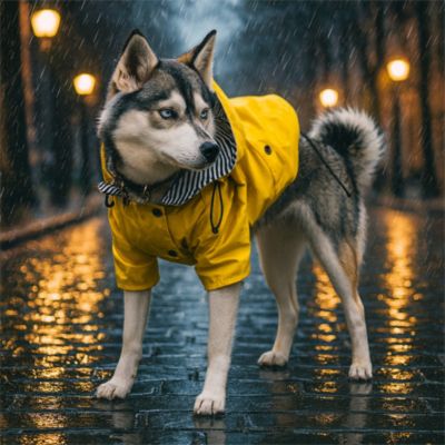 impermeable pour chien jaune hosky sous pluie