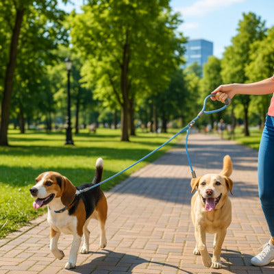 laisse double chien deux chien en laisse parc maitre