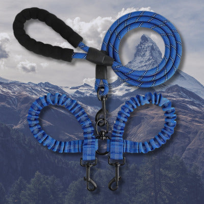 laisse double pour chien couleur bleu montagne