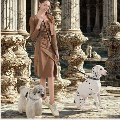 laisse double pour chien femme dalmatien en laisse