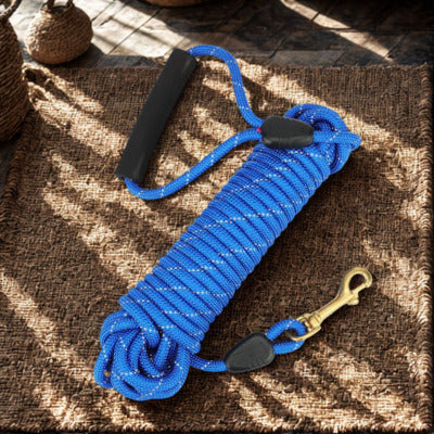longe chien couleur bleu sur jute