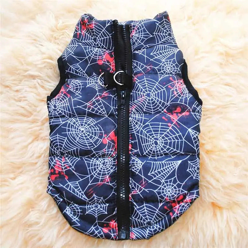 manteau pour chien bleu motif toille araigne