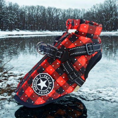 manteau pour chien carreau-rouge-flocon glace hivers