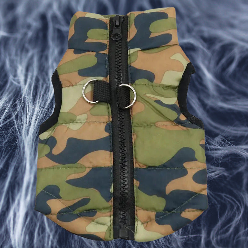 manteau pour chien motif camouflage vert beige bleu