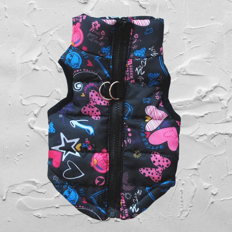 manteau pour chien noir avec motif etoile coeur noeu papillion