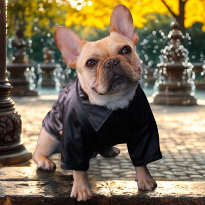 manteau pour chien noir cuir parc fontaine bouledogue francais