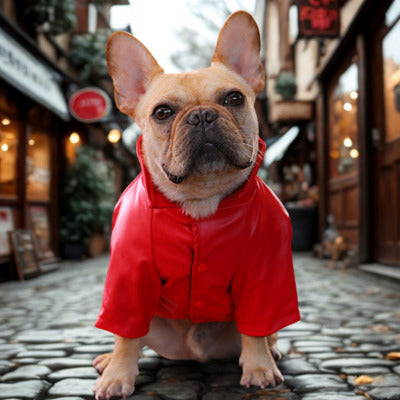 manteau pour chien rouge bouledogue francais ville pitoreste