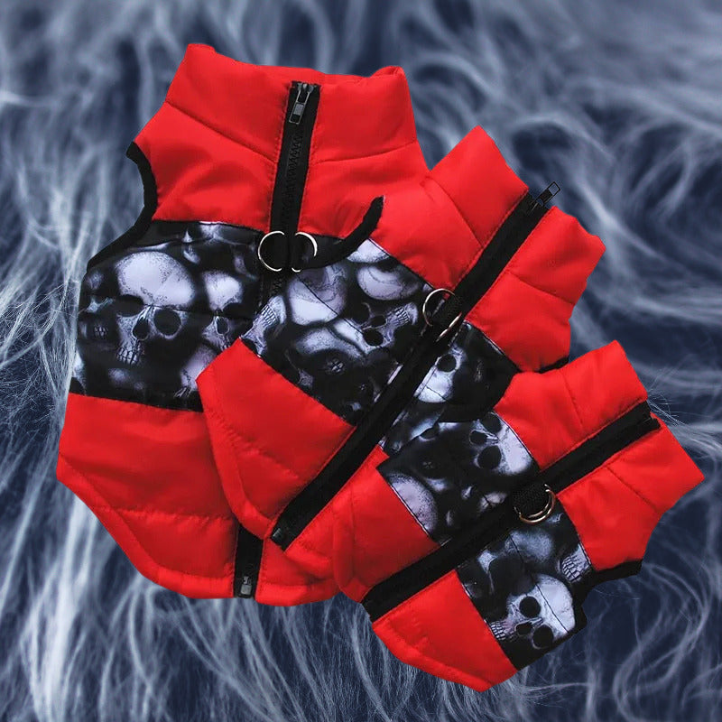 manteau pour chien rouge motif tete mort