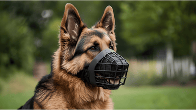 un berger allemand avec une muselière pour chien