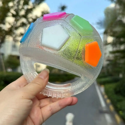 Visuel de la balle indestructible pour chien transparente avec une balle à l'intérieur.