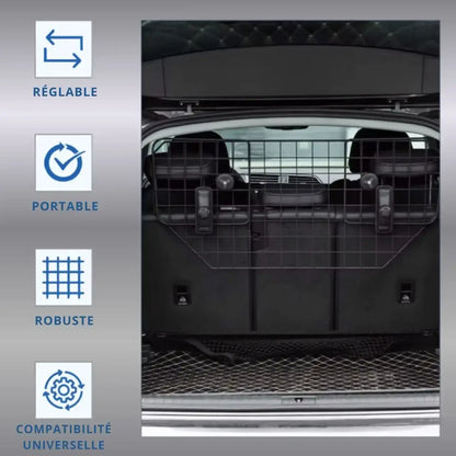Les caractéristiques de la barrière pour chien pour voiture : réglable, portable, robuste et compatibilité universelle.