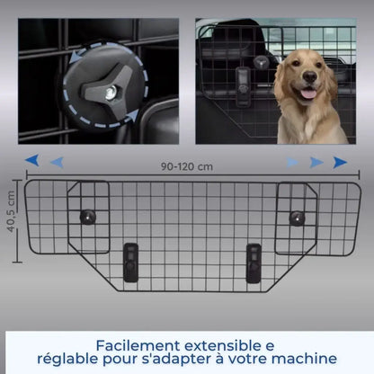 Visuel des dimensions de la barrière pour chien pour voiture.