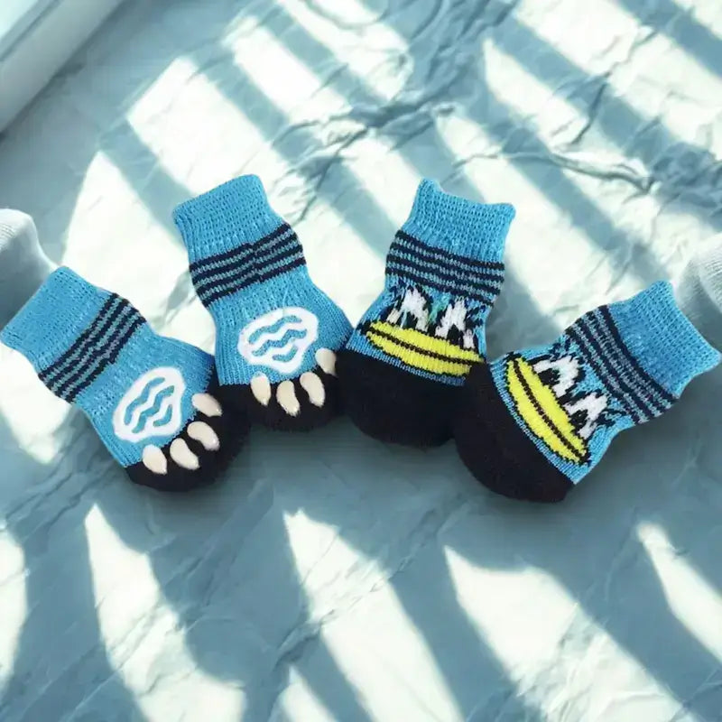Chausson pour chien bleu antidérapant à motif canard.