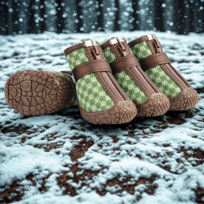 chaussure chien verte motif chaude neige