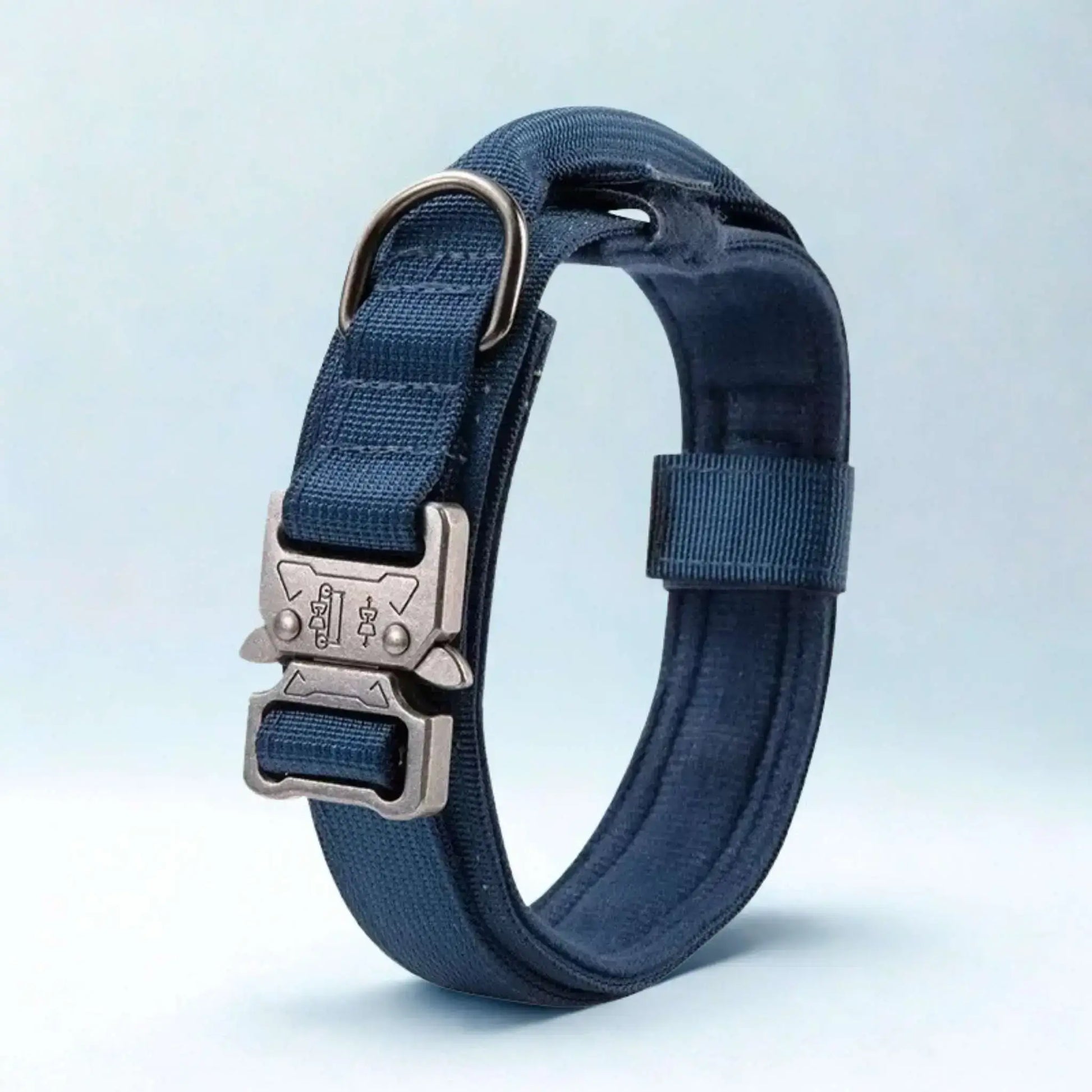 Un collier pour chien bleu tactique.