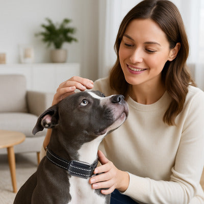 collier anti aboiement pour chien femme avec chien avec collier