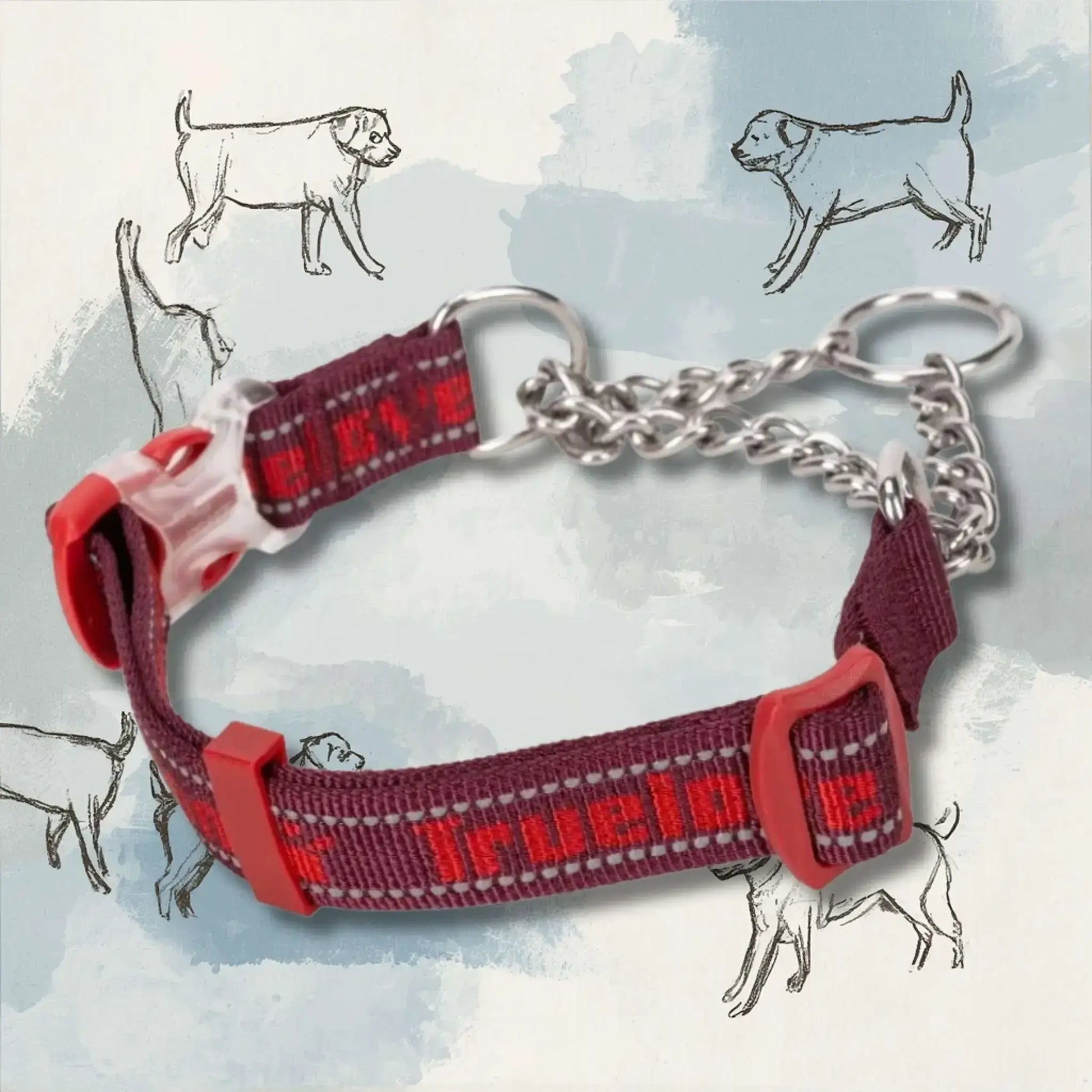 Un collier chaîne pour chien PatteSage de couleur rouge.