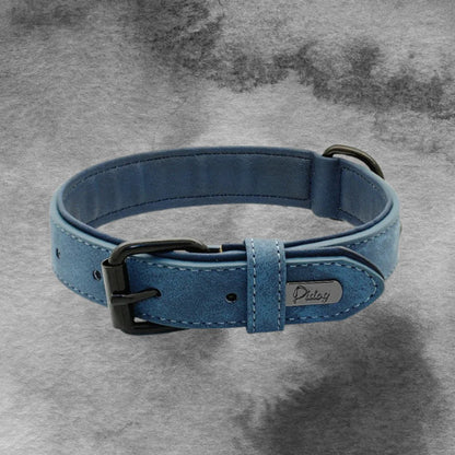 collier chien cuir pu couleur bleu