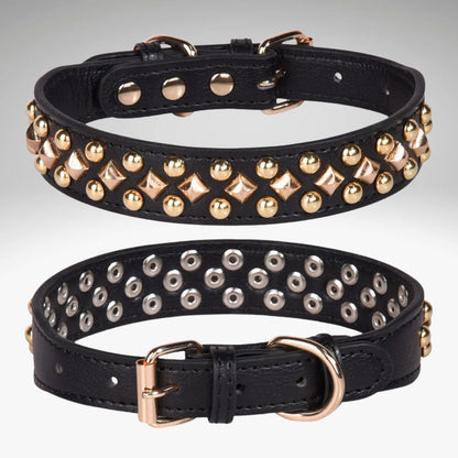 collier chien cuir rivet couleur brun fonce