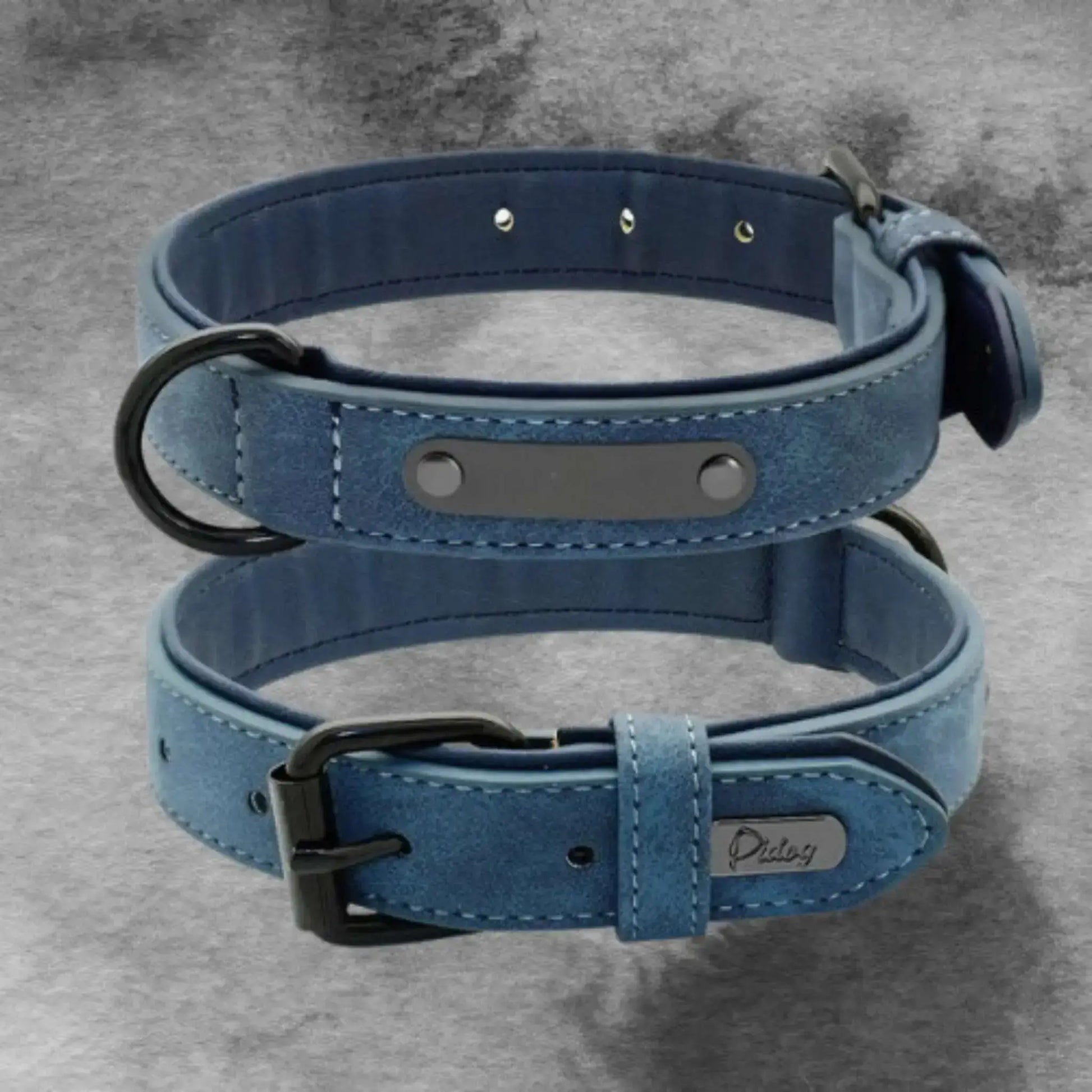 Visuel de la plaque personnalisable du collier chien Fidèlo de couleur bleue.