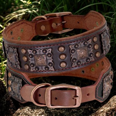 collier cuir pour chien couleur brun fonce cuir veritable