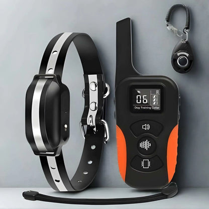 Un collier de dressage chien noir PVC avec bande réfléchissante et un cliker