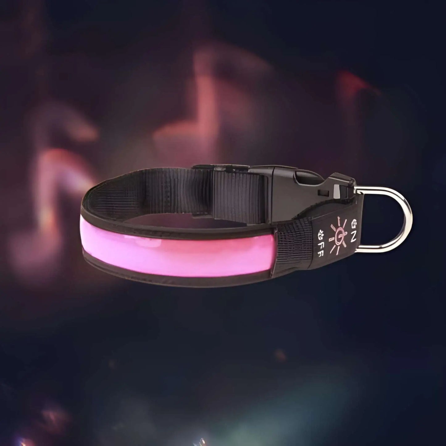 Un collier lumineux pour chien FlAsh de couleur rose.