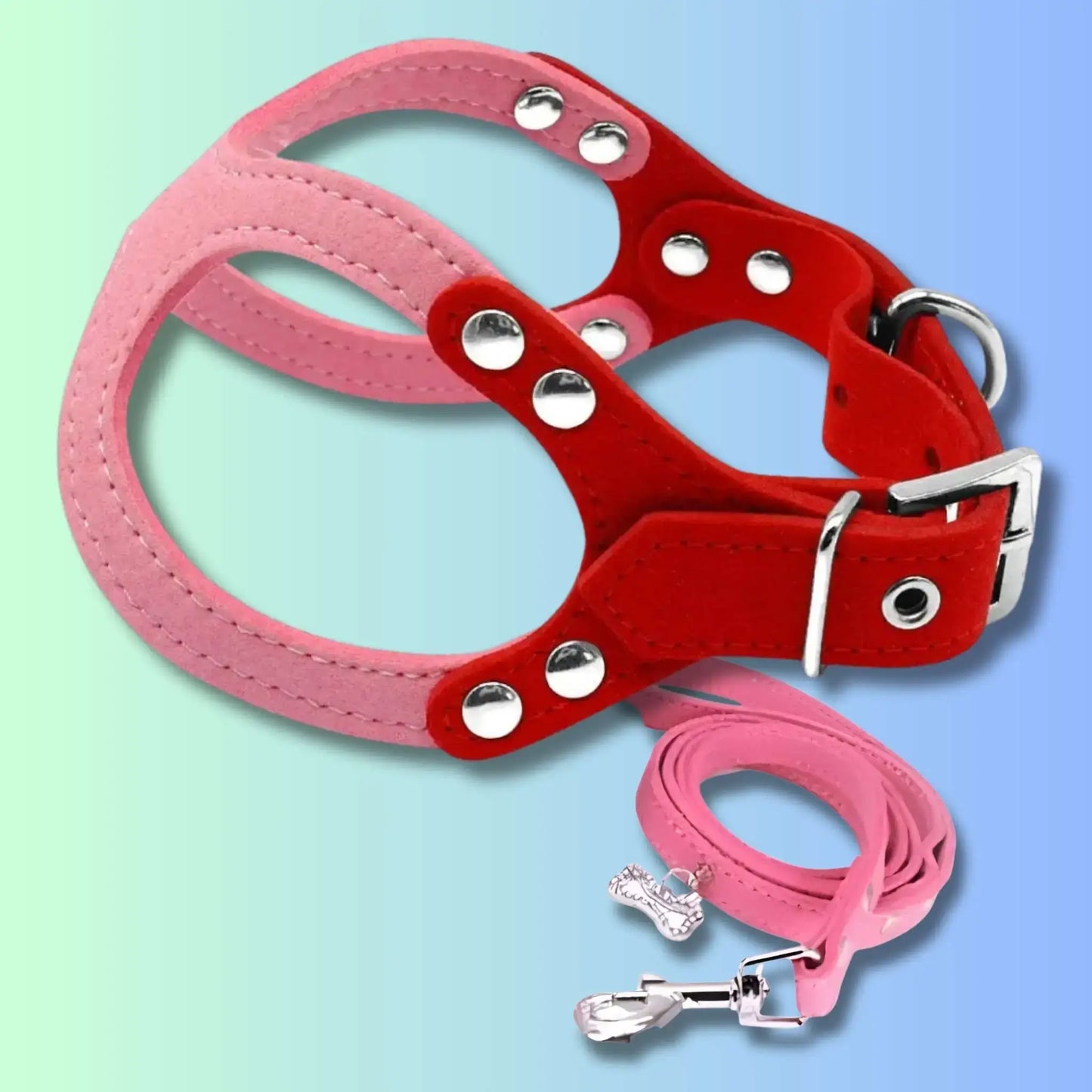 Un harnais ou un collier pour chiot avec laisse assortie rose.