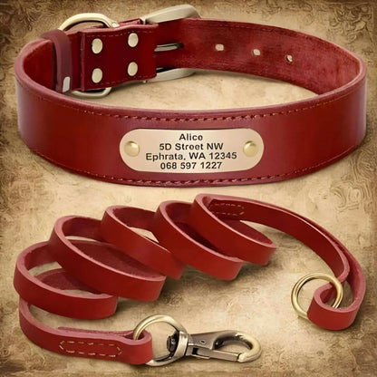 Colliers pour chiens personnalisés et une laisse assortie marron.