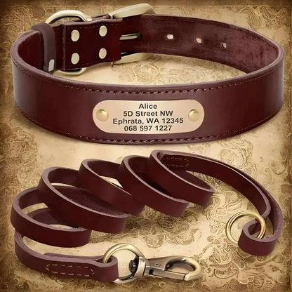 Colliers pour chiens personnalisés et une laisse assortie brune.