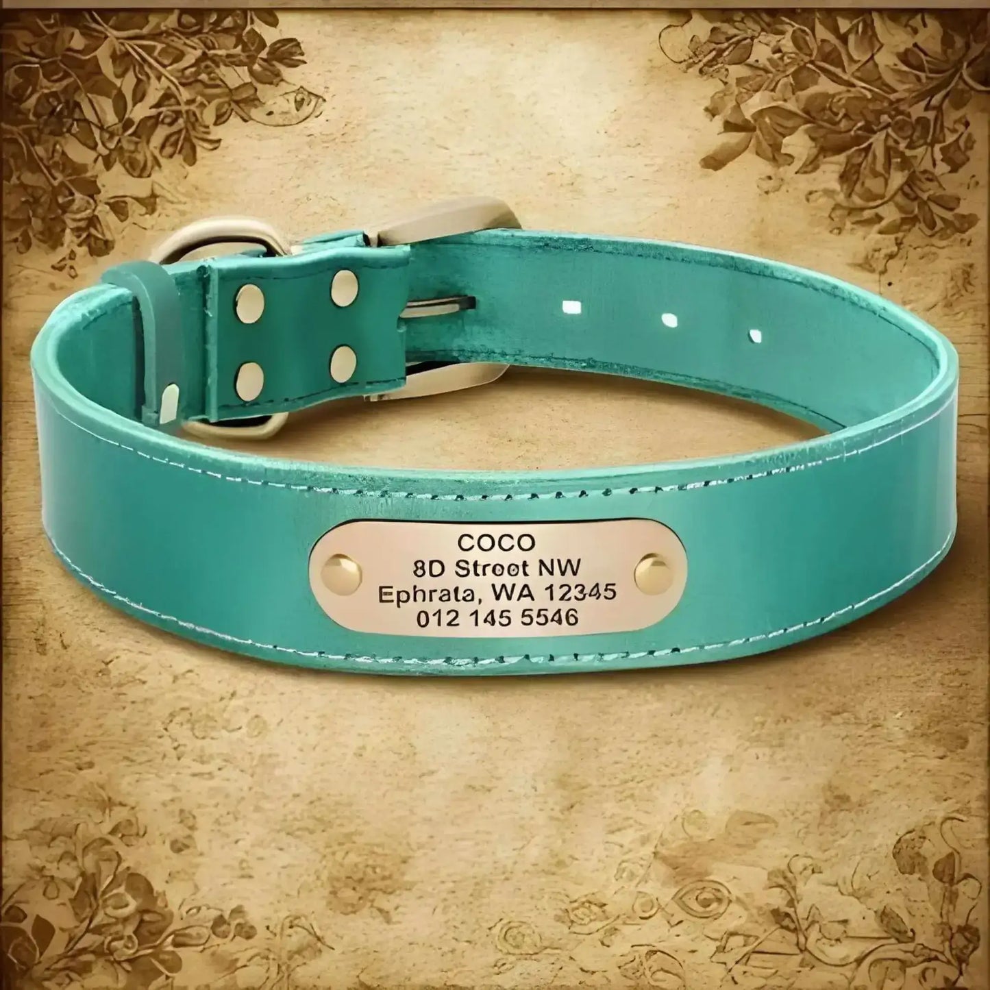 Colliers pour chiens personnalisés vert en cuir véritable.