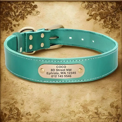 Colliers pour chiens personnalisés vert en cuir véritable.