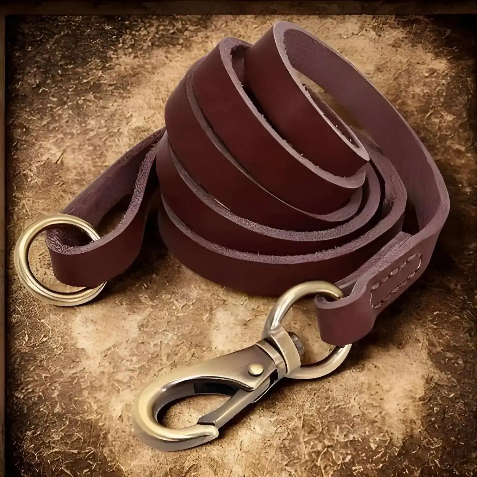 Une laisse assortie avec les colliers pour chiens personnalisés marron.