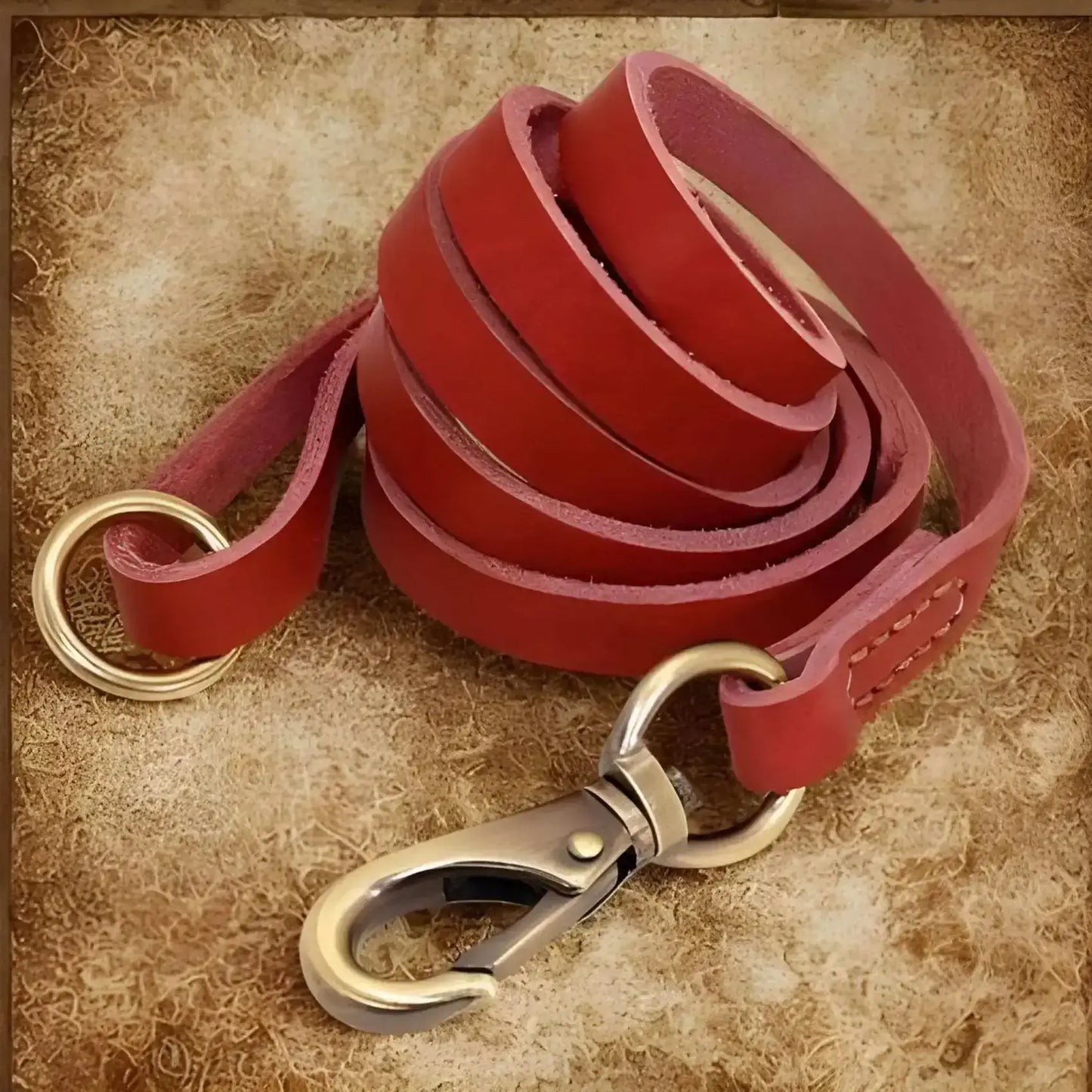 Une laisse assortie avec les colliers pour chiens personnalisés en cuir véritable rouge.
