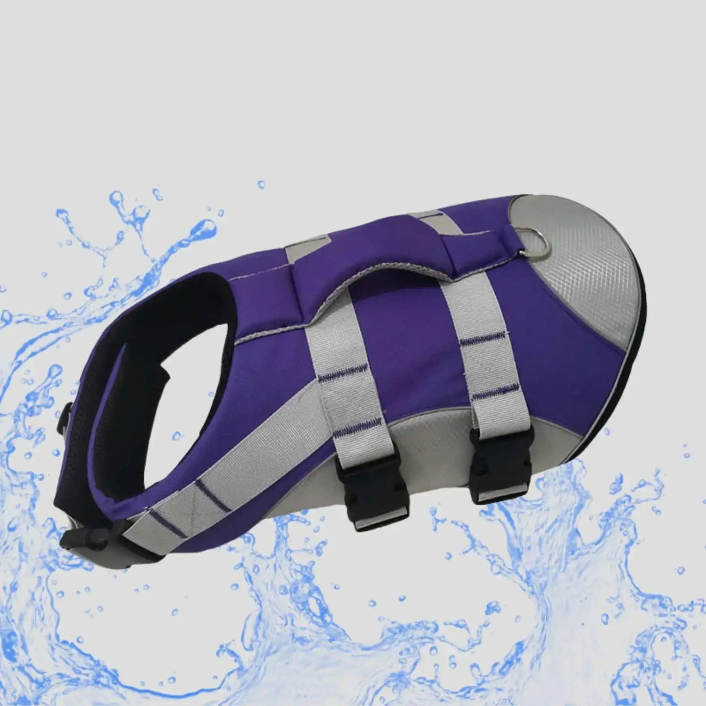 Un gilet de sauvetage pour chien de couleur violette.