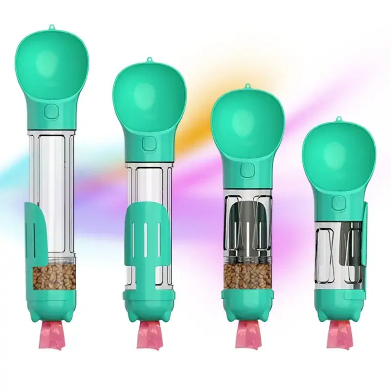 Quatre choix de grandeur des gourdes pour chiens de couleur vert foncé.
