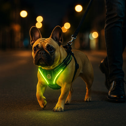 harnais bouledogue francais promene nuit harnais lumineux