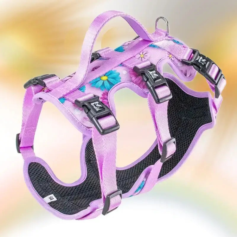 Harnais pour chien de couleur rose imprimé floral.